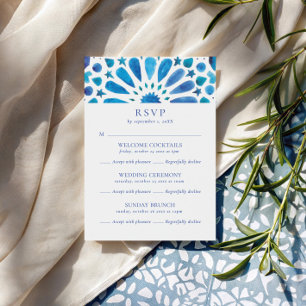 Cartão RSVP Casamento com Múltiplos Eventos de Azulejos Azuis 