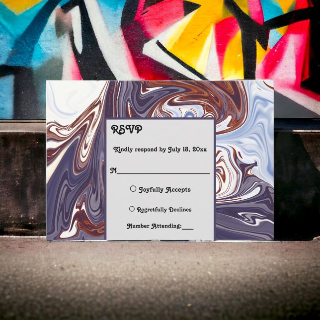 Cartão RSVP Casamento com Na moda Abstrato Azul Onda Azul Mode (Criador carregado)