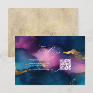 Cartão RSVP Casamento com o código QR da Tinta de Álcool Roxo,