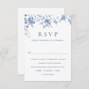Cartão RSVP Casamento com o Toile do Jardim dos Rosas Azuis El