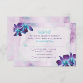 Cartão RSVP Casamento com Orquídea de Dendrobium Azul Roxo-Tur
