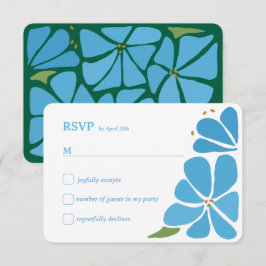 Cartão RSVP Casamento com padrão de flor groovy azul