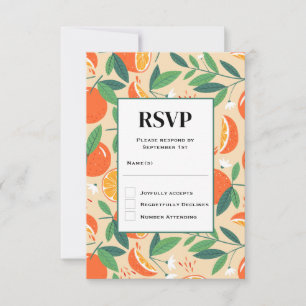 Cartão RSVP Casamento com Padrão de Fruta de Citros Laranja