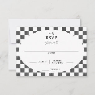 Cartão RSVP Casamento com padrão de xadrez pintado de preto