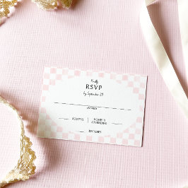 Cartão RSVP Casamento com Padrão de Xadrez Pintado de Rosa