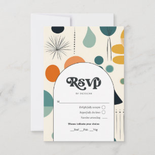 Cartão RSVP Casamento com Padrão e Tipografia Vintage Retrô