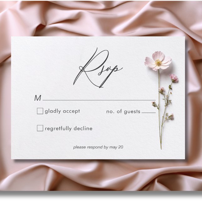 Cartão RSVP Casamento com Pastel Selvagens Moderno Pressionado (Modern Pressed Pastel Wildflowers Wedding Response Card)