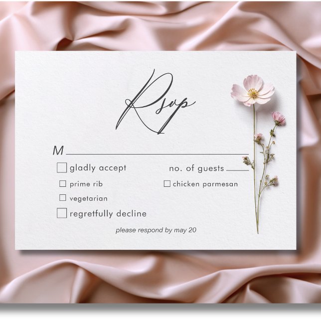 Cartão RSVP Casamento com Pastel Selvagens Moderno Pressionado (Modern Pressed Pastel Wildflowers Wedding Dinner RSVP Card)