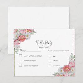 Cartão RSVP Casamento com Peônia Rosa e Branca