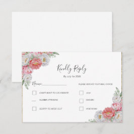 Cartão RSVP Casamento com Peônia Rosa e Branca