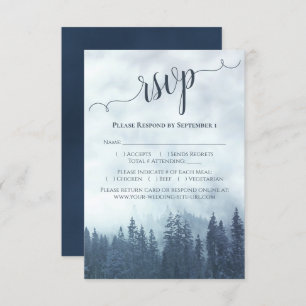 Cartão RSVP Casamento com pinheiros de montanha azul Elegante