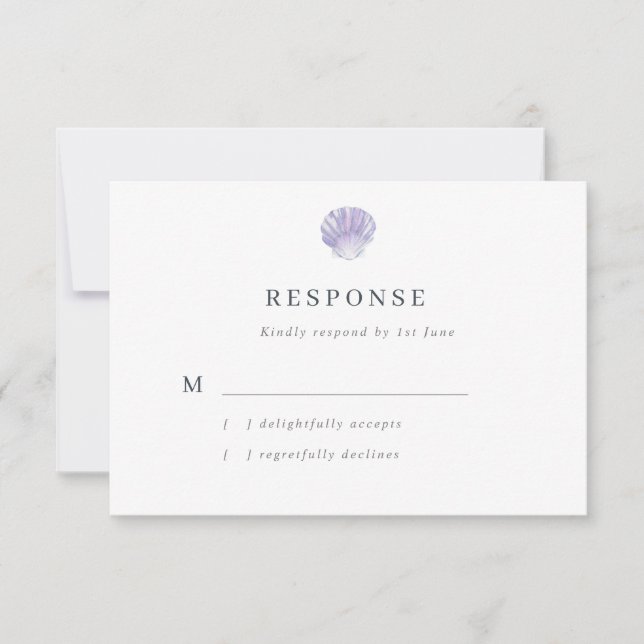 Cartão RSVP Casamento com Púrpura de Seashell de Aquarela Mode (Frente)