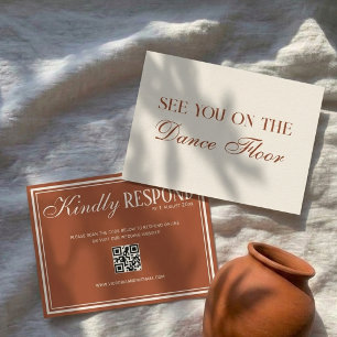 Cartão RSVP Casamento com QR Code de terracota Vintage Old Mon