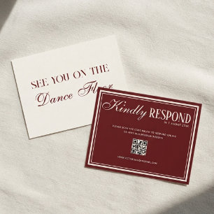 Cartão RSVP Casamento com QR Code em Borgonha Antigo Dinheiro