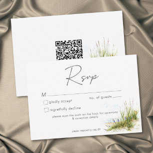 Cartão RSVP Casamento com QR em Aquarela Moderna de Praia Cost