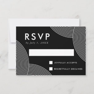 Cartão RSVP Casamento com Redemoinho Geométrico Preto e Branco