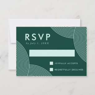 Cartão RSVP Casamento com Redemoinho Geométrico Verde Escuro e