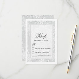 Cartão RSVP Casamento com Renda Branca Antiga Vintage