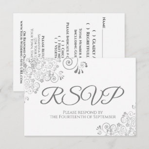 Cartão RSVP Casamento com rendas Elegantes Elegantes Brancas e