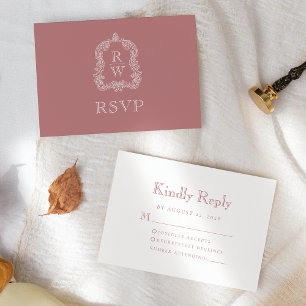 Cartão RSVP Casamento com Rosa de Monograma Crest Dusty
