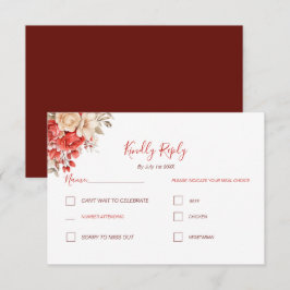 Cartão RSVP Casamento com Rosa Vermelha e Marfim Elegantes