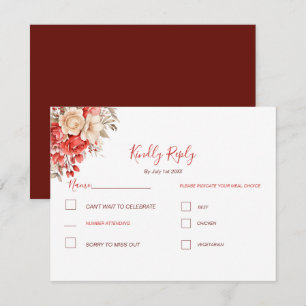 Cartão RSVP Casamento com Rosa Vermelha e Marfim Elegantes