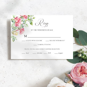 Cartão RSVP Casamento com Rosas em Aguarela Rosa Bege/Ivory Ro