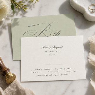 Cartão RSVP Casamento com Roteiro Verde Pistache