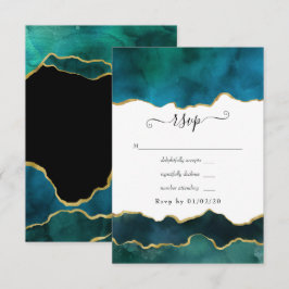 Cartão RSVP Casamento com Strata Agate Dourado e Teal
