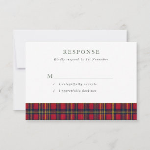 Cartão RSVP Casamento com Tartã Escocesa Vermelha e Amarela