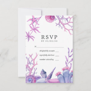 Cartão RSVP Casamento com Tema de Vida Oceânica em Aquarela