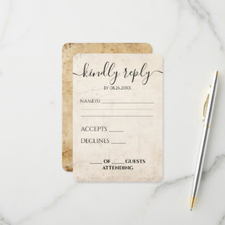 Cartão RSVP Casamento com Textura de Papel Vintage Sépia Perso