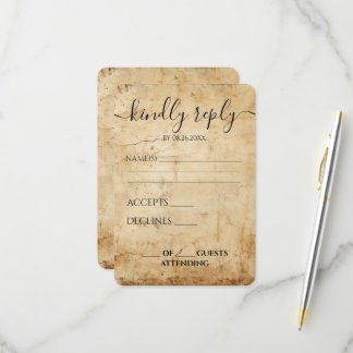 Cartão RSVP Casamento com Textura de Papel Vintage Sépia Perso