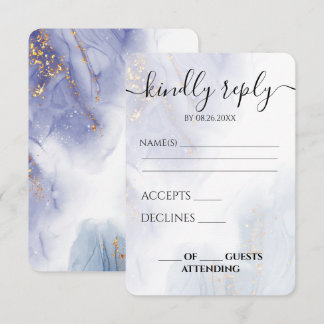 Cartão RSVP Casamento com Tinta Alcoólica Azul Roxo Personaliz