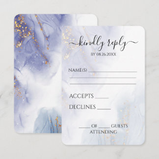 Cartão RSVP Casamento com Tinta Azul-Roxa Personalizada