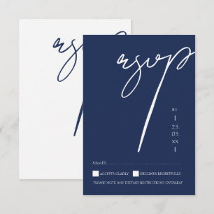 Cartão RSVP Casamento com Tipografia Azul de Marinho Minimalis
