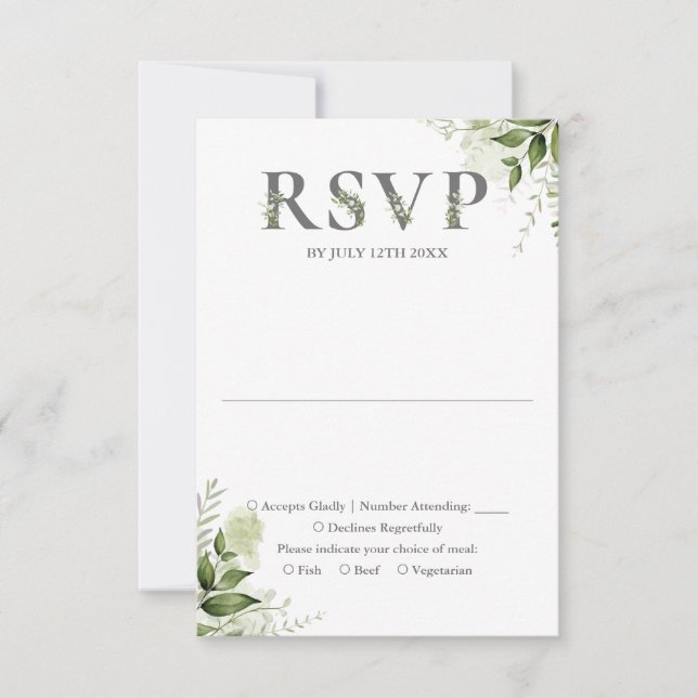 Cartão RSVP Casamento com Tipografia Floral Greenery (Frente)