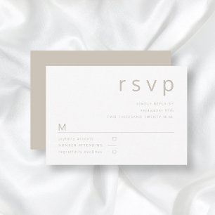 Cartão RSVP Casamento com Tipografia Minimalista de Taupe Beig
