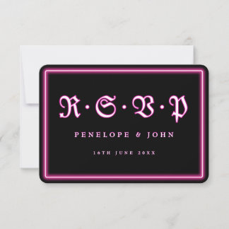 Cartão RSVP Casamento com Tipografia Negra Neon Gothic Pink