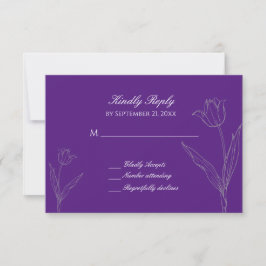 Cartão RSVP Casamento com Tulipas Mínimas Roxas e Brancas