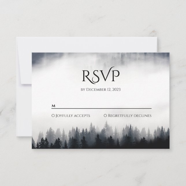 Cartão RSVP Casamento com vegetação nebulosa mínima (Frente)