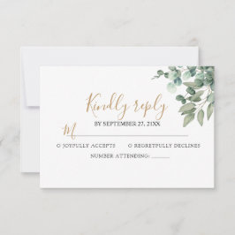 Cartão RSVP Casamento com Verde de Eucalipto Elegante
