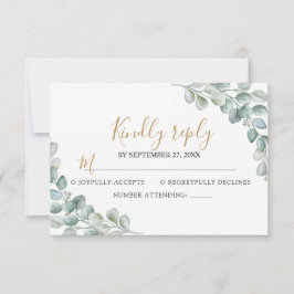 Cartão RSVP Casamento com Verde de Eucalipto Elegante