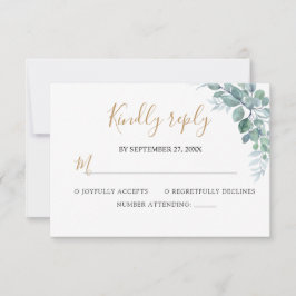 Cartão RSVP Casamento com Verde de Eucalipto Elegante