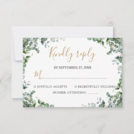 Cartão RSVP Casamento com Verde de Eucalipto Elegante
