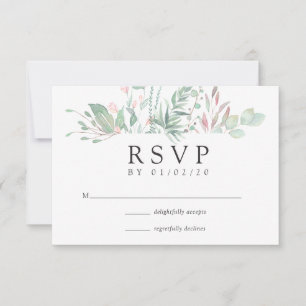 Cartão RSVP Casamento com Verde e Rosa Pastel