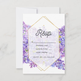 Cartão RSVP Casamento com violetas roxas e herbários geométric