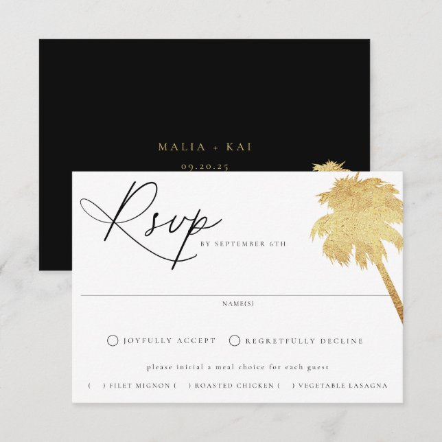 Cartão RSVP Casamento Contemporâneo de Escolha de Refeições Ch (Frente/Verso)