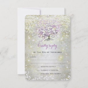 Cartão RSVP Casamento Conto de Fadas Lavanda Luzes e Estrelas