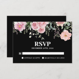 Cartão RSVP Casamento cor de água, preto e rosa pincelado